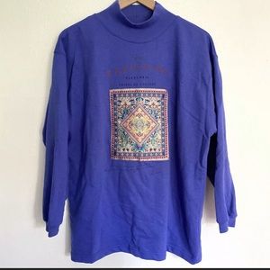 Vtg 90s Express Mock Neck Sweater Graphic Print